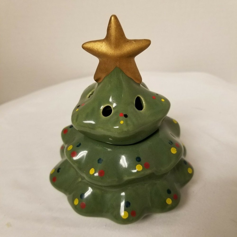 Unique Candle Christmas Green Fur Tree Pierced Cer